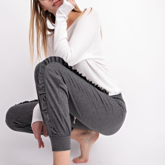 Last 1‼️ French Terry Joggers with Ruffles - Picture 3 of 4